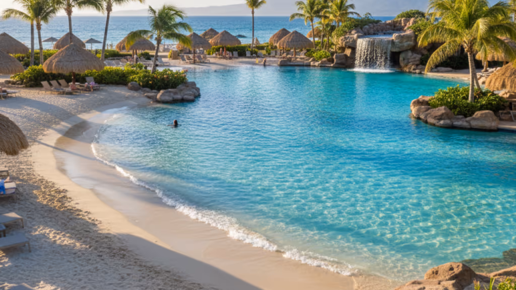 A piscina praia que imita o mar e muda toda sua área externa