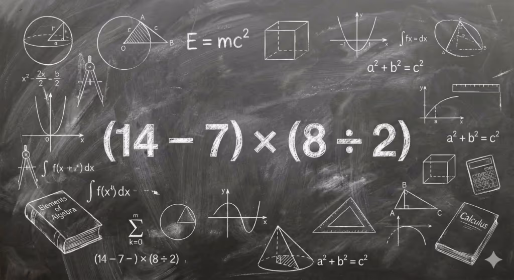 Quanto é (14 – 7) × (8 ÷ 2)? A equação que parece simples, mas tem uma pegadinha cruel