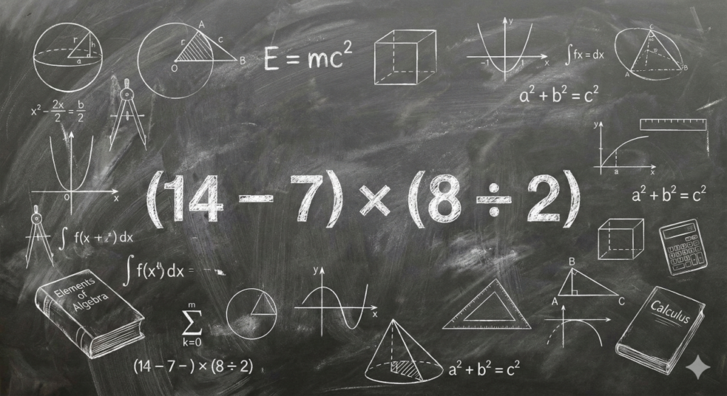 Quanto é (14 – 7) × (8 ÷ 2)? A equação que parece simples, mas tem uma pegadinha cruel
