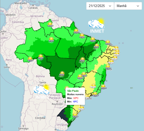 Previsão do tempo para São Paulo neste domingo, 21