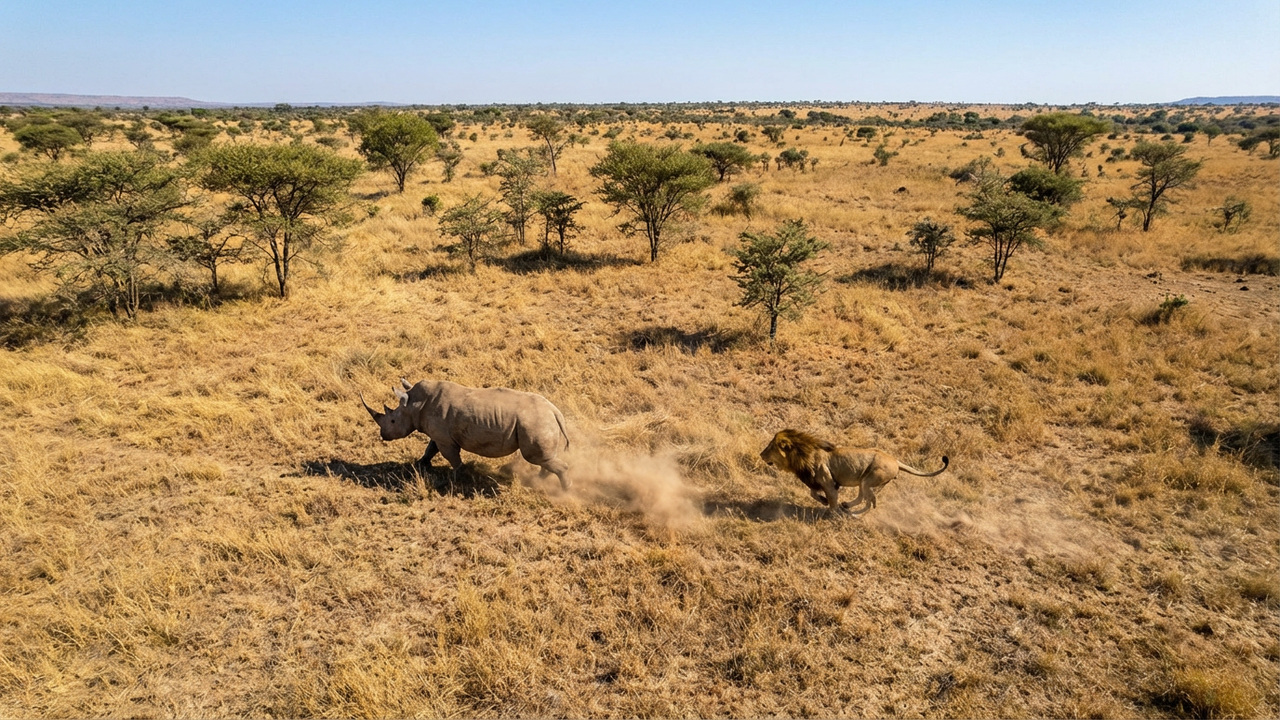 Rinoceronte é atacado por leão minutos após ser solto em reserva