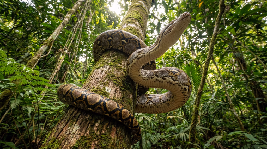 Vídeo mostra píton usando seus 15.000 músculos enquanto sobe em árvore