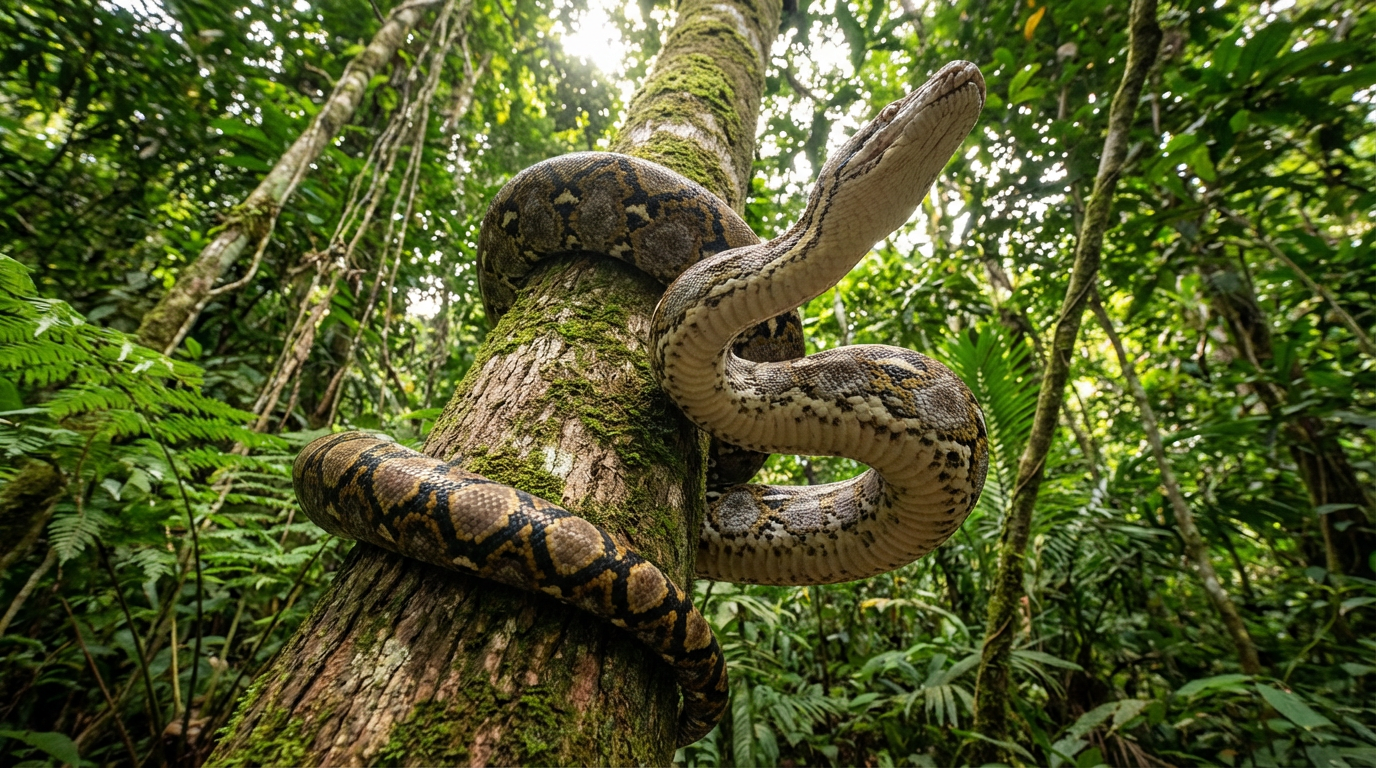Vídeo mostra píton usando seus 15.000 músculos enquanto sobe em árvore