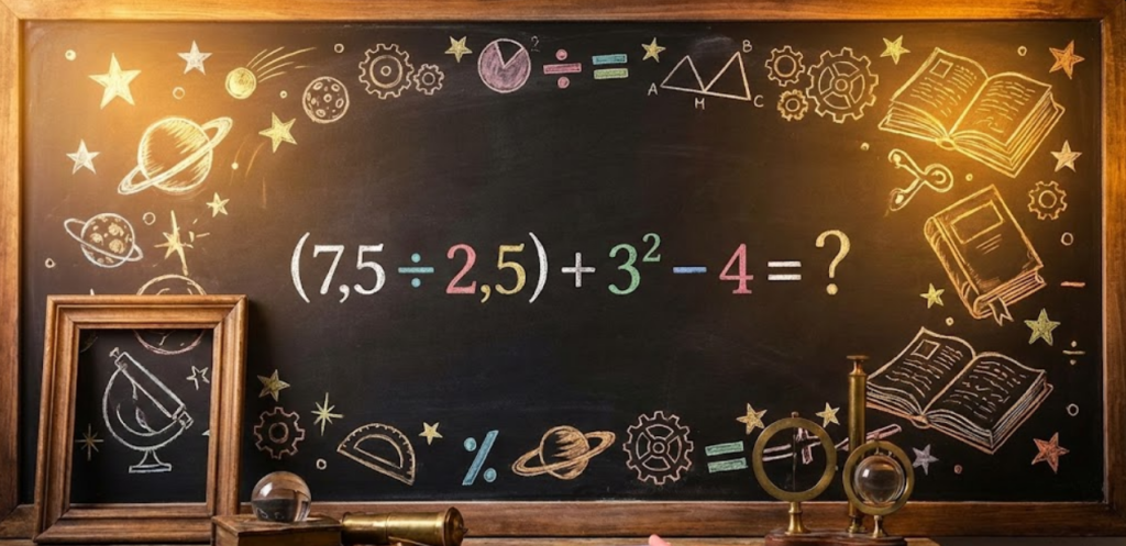 Você acha que consegue resolver a equação (7,5 ÷ 2,5) + 3² – 4 em menos de 24 segundos?