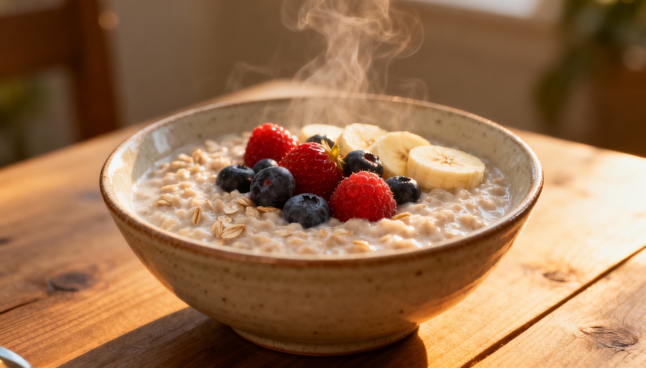 Aveia no café da manhã proporciona saciedade o dia inteiro pela combinação de fibra e proteínaA