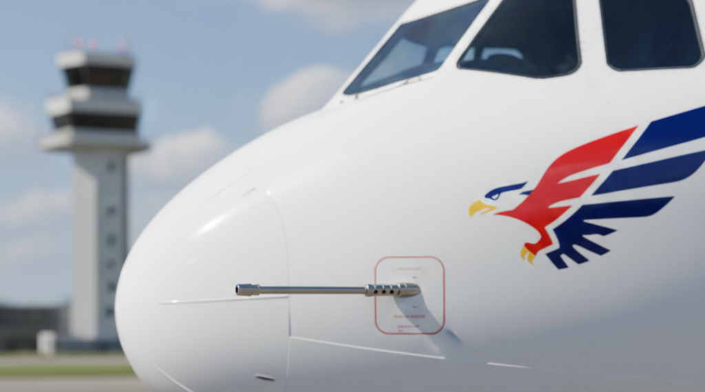 O tubo de pitot utiliza a pressão do ar correndo contra ele para medir a velocidade