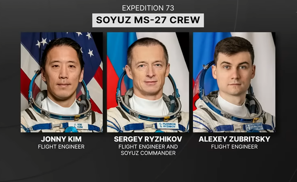 A bordo da capsula de retorno, estavam Jonny Kim e dois cosmonautas russos - Reprodução/NASA