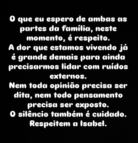 O último pedido de Lucas Borbas após a morte de Isabel Veloso