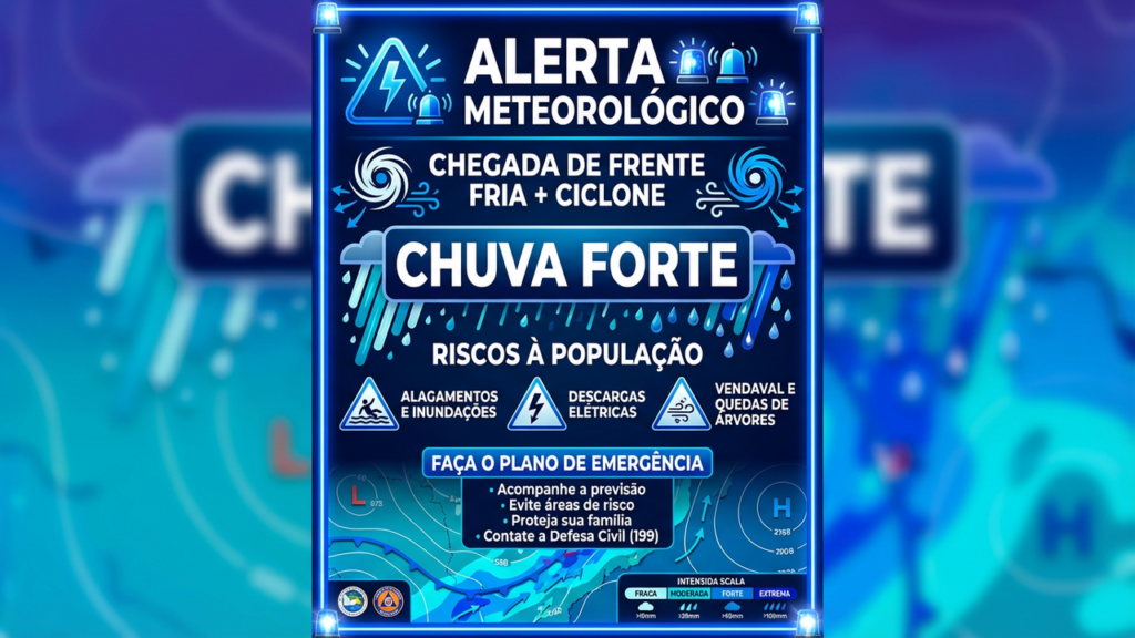 Frente fria acompanhada de ciclone traz chuva forte e riscos a população