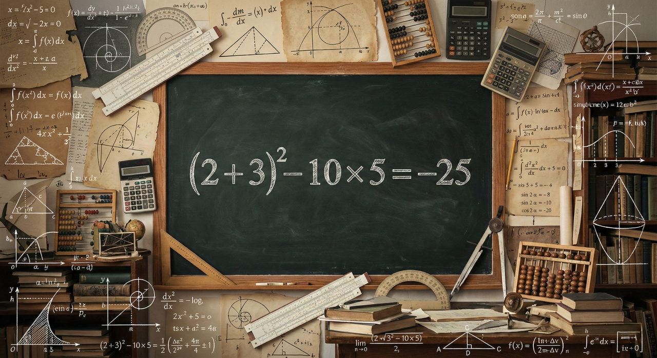 Quanto é (2 + 3)² – 10 × 5? Uma conta simples elevada ao quadrado que derruba muita gente