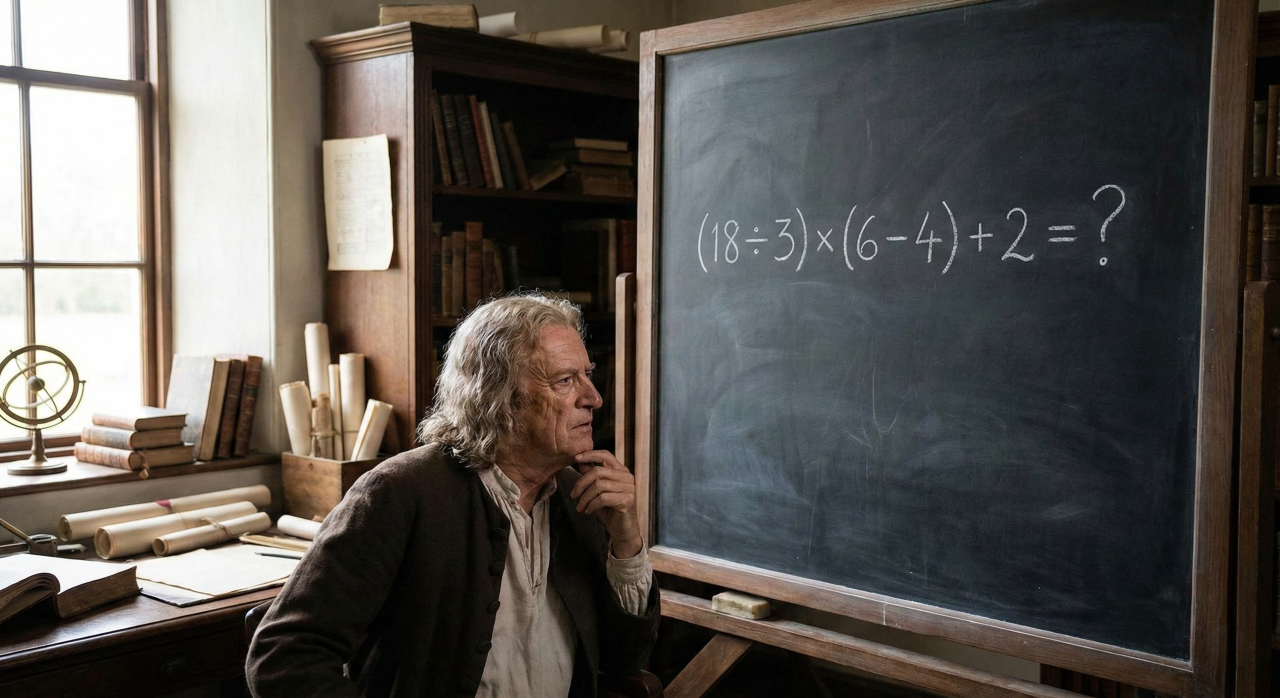 Quanto é (18 ÷ 3) × (6 – 4) + 2? Uma conta que 7 em cada 10 pessoas erram no final