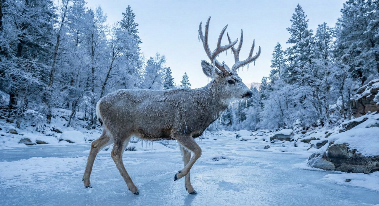 Frio intenso congela veado vivo e andarilhos o resgatam