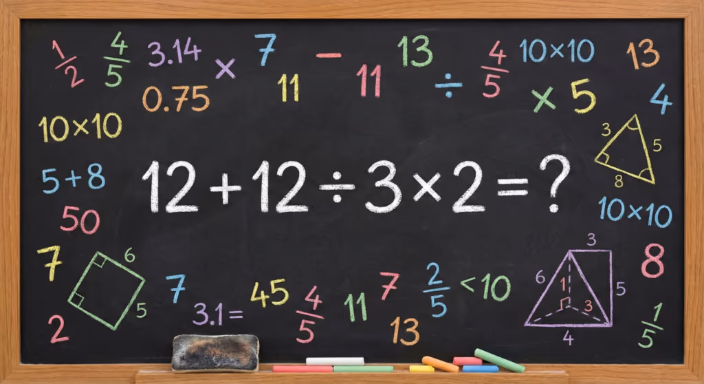 Quanto é 12 + 12 ÷ 3 × 2? Essa conta básica engana até adultos e o erro acontece sempre no mesmo lugar