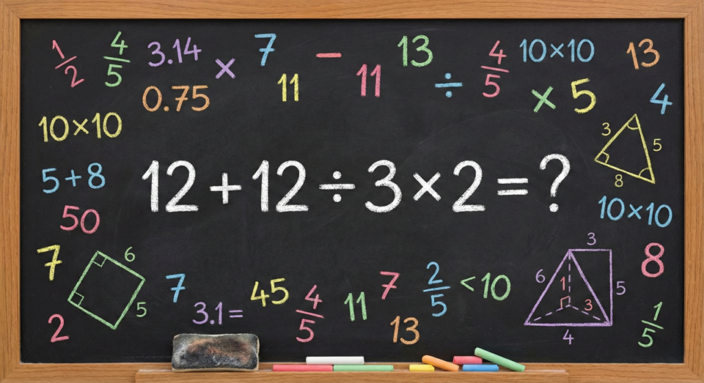 Quanto é 12 + 12 ÷ 3 × 2? Essa conta básica engana até adultos e o erro acontece sempre no mesmo lugar