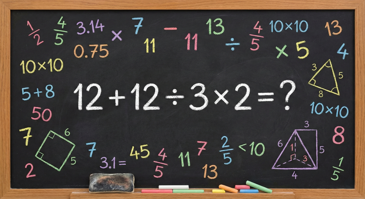 Quanto é 12 + 12 ÷ 3 × 2? Essa conta básica engana até adultos e o erro acontece sempre no mesmo lugar