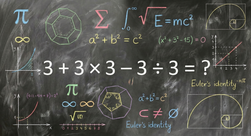 Você consegue resolver 3 + 3 × 3 – 3 ÷ 3 em menos de 22 segundos?