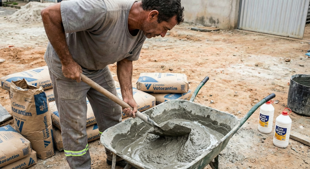 Misturar cimento com cola e resina: O truque que deixa o chão com cara de piso caro