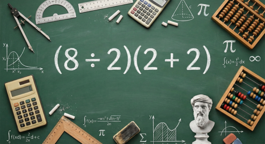 Quanto é (8 ÷ 2)(2 + 2)? Uma expressão com parênteses que confunde até adultos