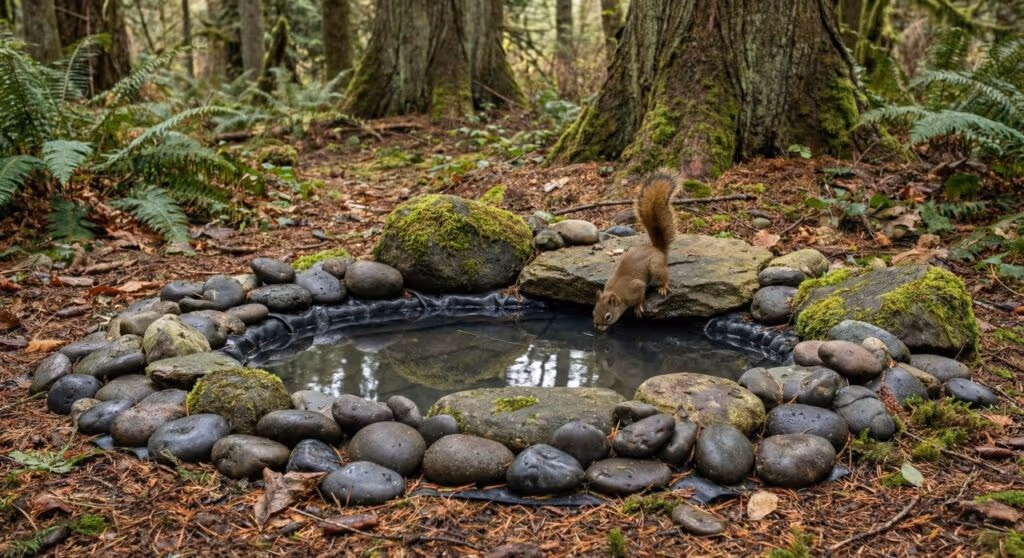 Ele fez uma poça na floresta e observou todos os animais curiosos que apareceram