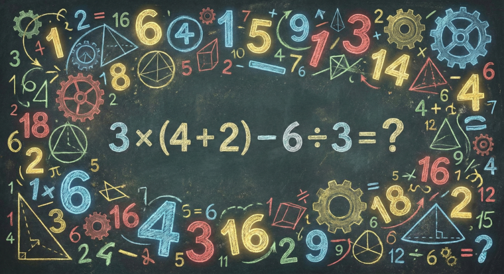 Quanto é 3 × (4 + 2) – 6 ÷ 3? Uma conta que embaralha a cabeça com as 4 operações