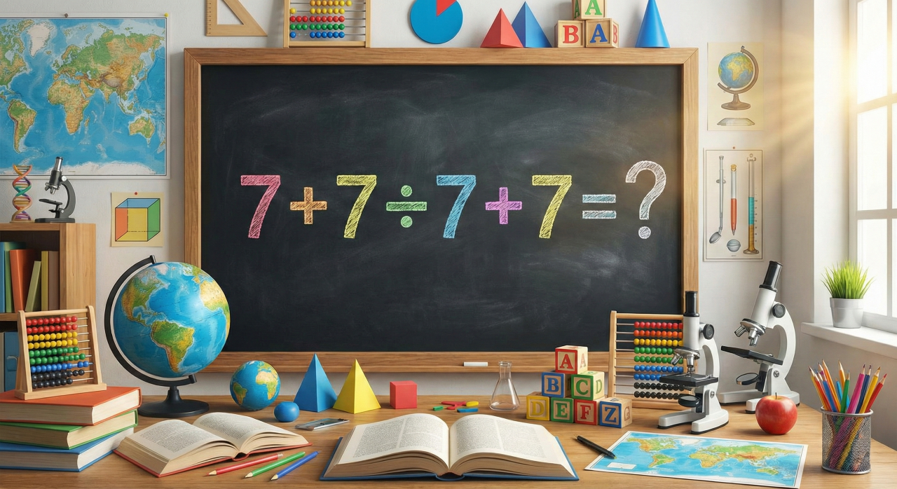 Você consegue resolver 7 + 7 ÷ 7 + 7 em menos de 20 segundos?