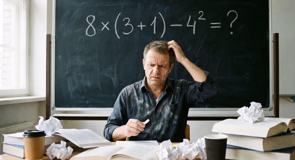 Quanto é 8 × (3 + 1) – 4²? Uma equação que confunde até professores de matemática