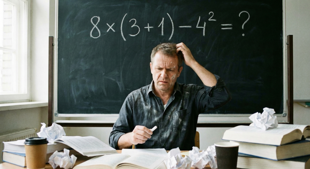 Quanto é 8 × (3 + 1) – 4²? Uma equação que confunde até professores de matemática