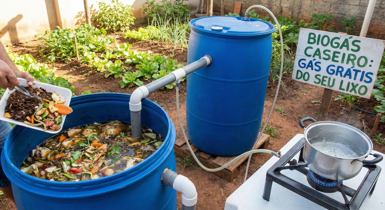 Adeus botijão de gás: esse sistema com dois barris e restos de comida gera gás grátis em 2026