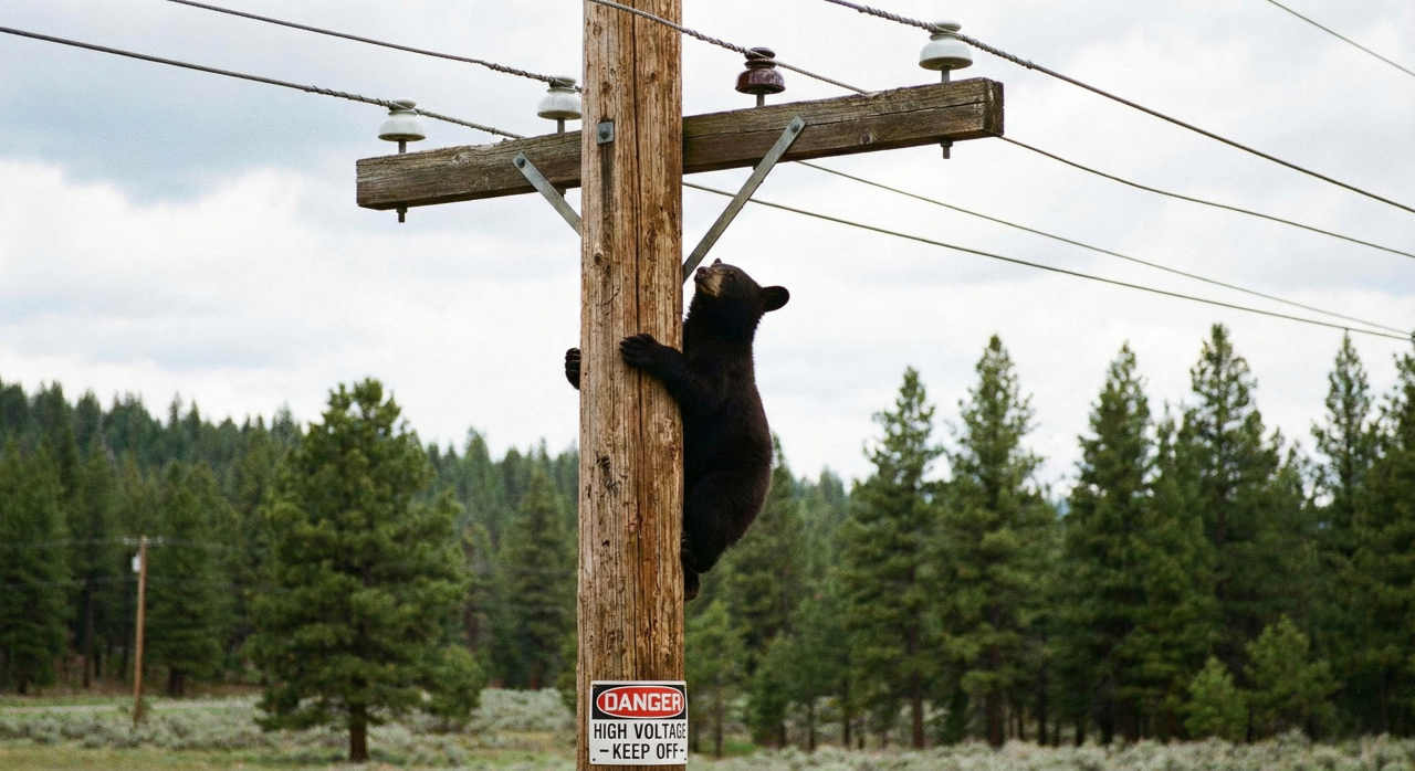 Eletricista encara urso em poste e evita desastre que podia acabar muito mal