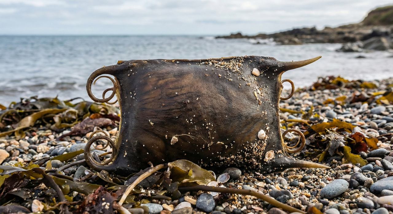 Parece uma bolsa estranha, mas pode ser um tubarão vivo esperando nascer no litoral