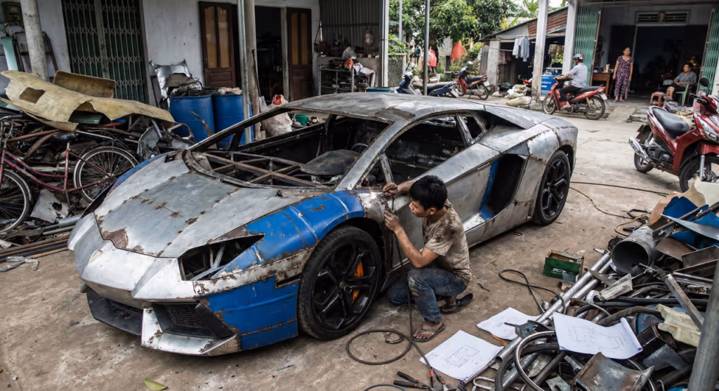 Jovem constrói Lamborghini do zero a partir de peças recicladas