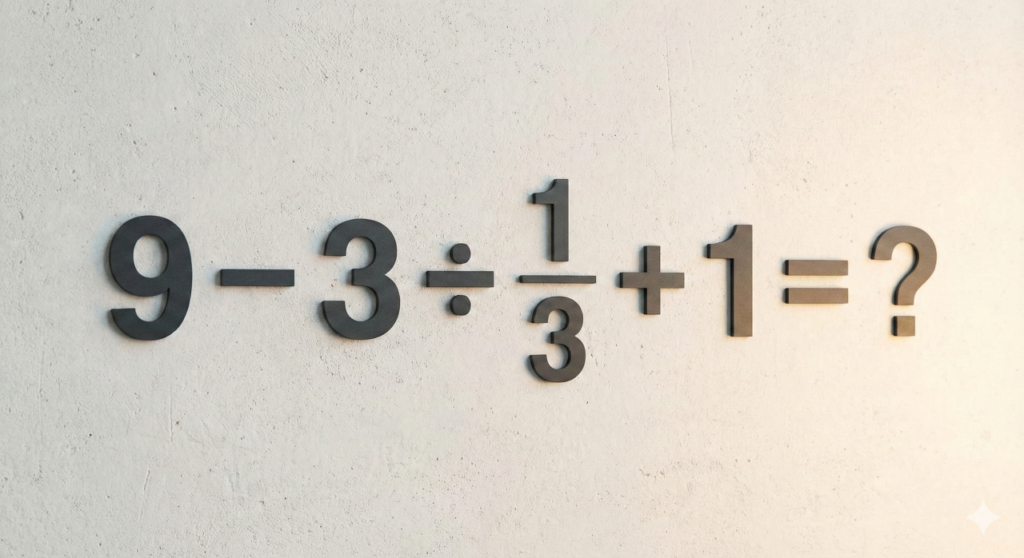 Quanto é 9 – 3 ÷ 1/3 + 1? Parece simples, mas quase ninguém acerta de primeira
