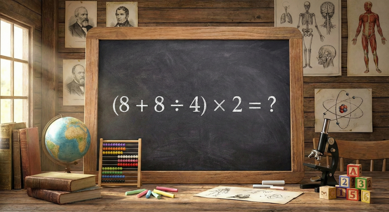 Você consegue resolver a equação (8 + 8 ÷ 4) × 2 em menos de 22 segundos?