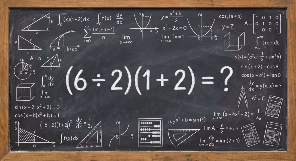 Você consegue resolver (6 ÷ 2)(1 + 2) em menos de 24 segundos?