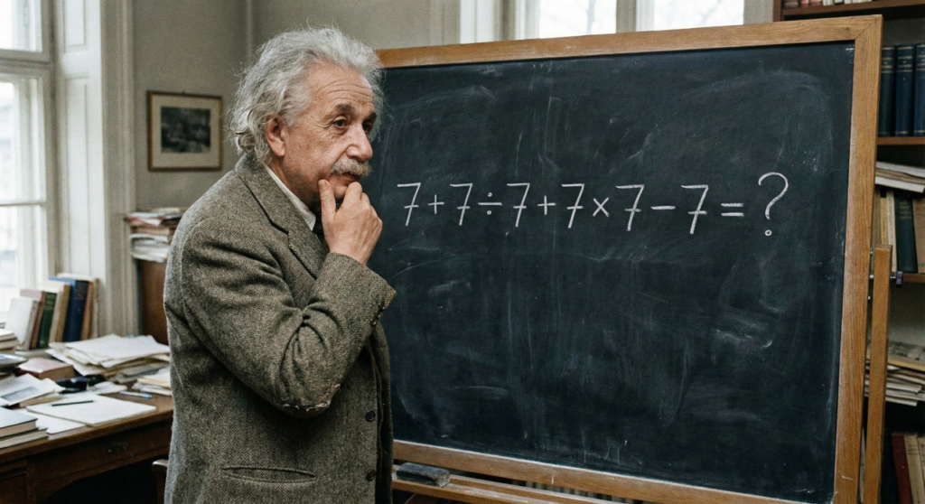 Quanto é 7 + 7 ÷ 7 + 7 × 7 – 7? Uma equação que confunde até gênios