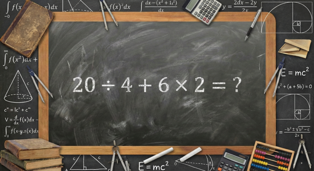 Quanto é 20 ÷ 4 + 6 × 2? A equação que esconde uma armadilha cruel para a maioria