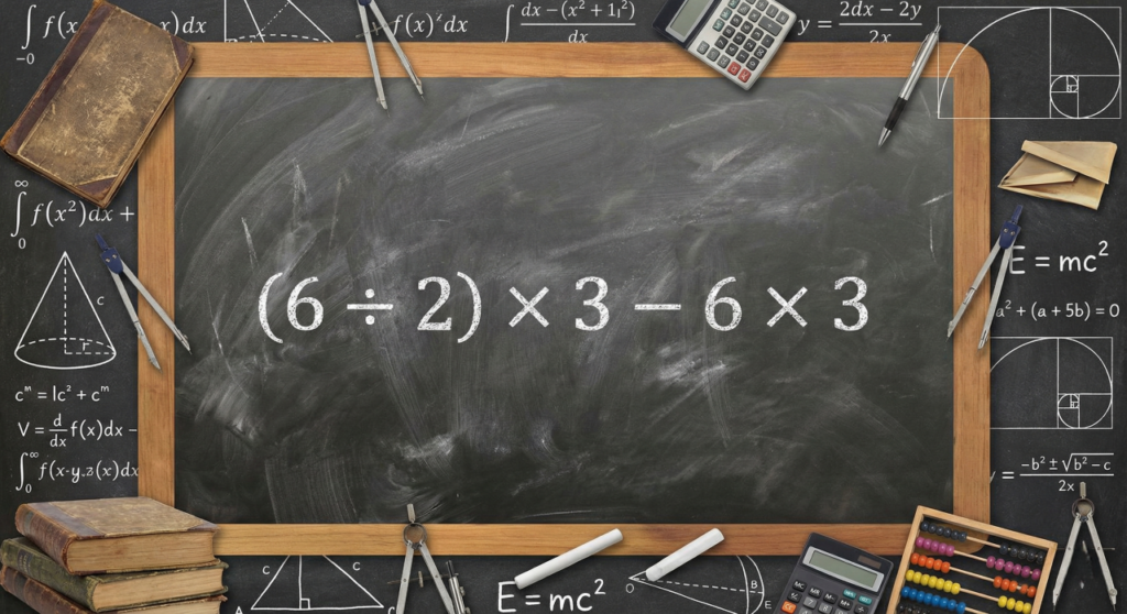 Quanto é (6 ÷ 2) × 3 – 6 × 3? A ordem que você faz pode mudar tudo