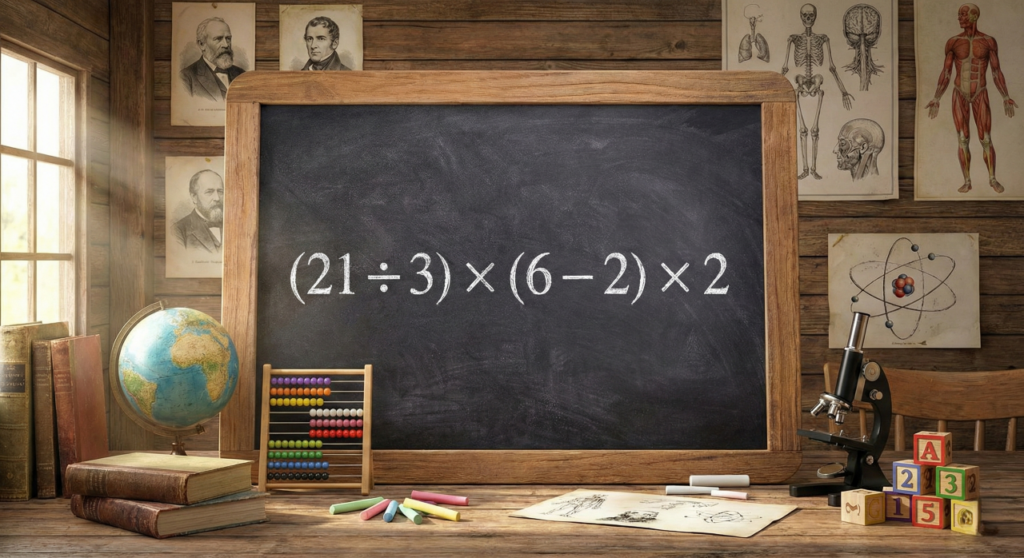 Quanto é (21 ÷ 3) × (6 – 2) × 2? A conta que parece simples, mas ainda confunde muita gente