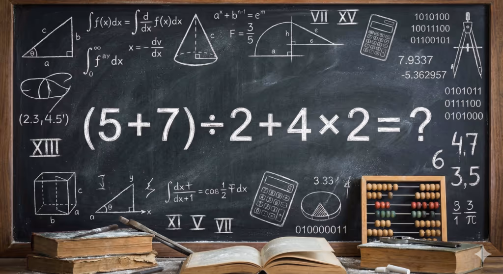 Quanto é (5 + 7) ÷ 2 + 4 × 2? Uma conta que confunde até quem é bom de cálculo