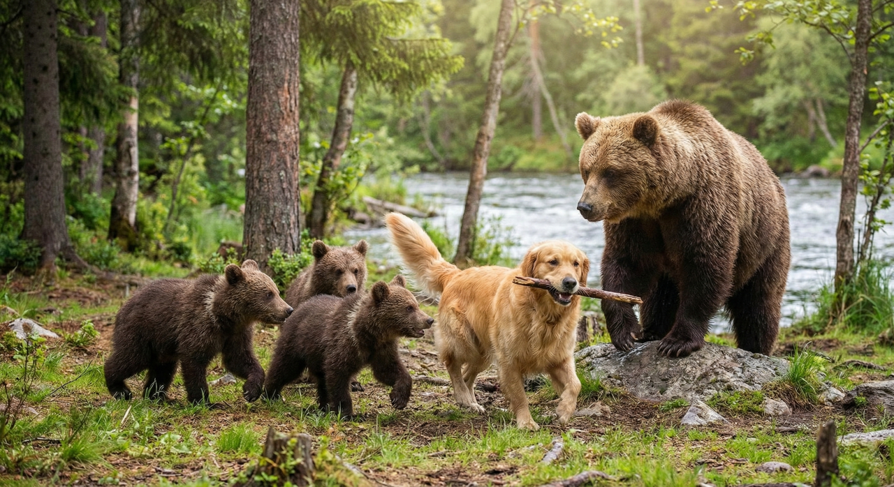 Eles perderam o cachorro, mandaram um drone e acharam ele andando com uma família de ursos