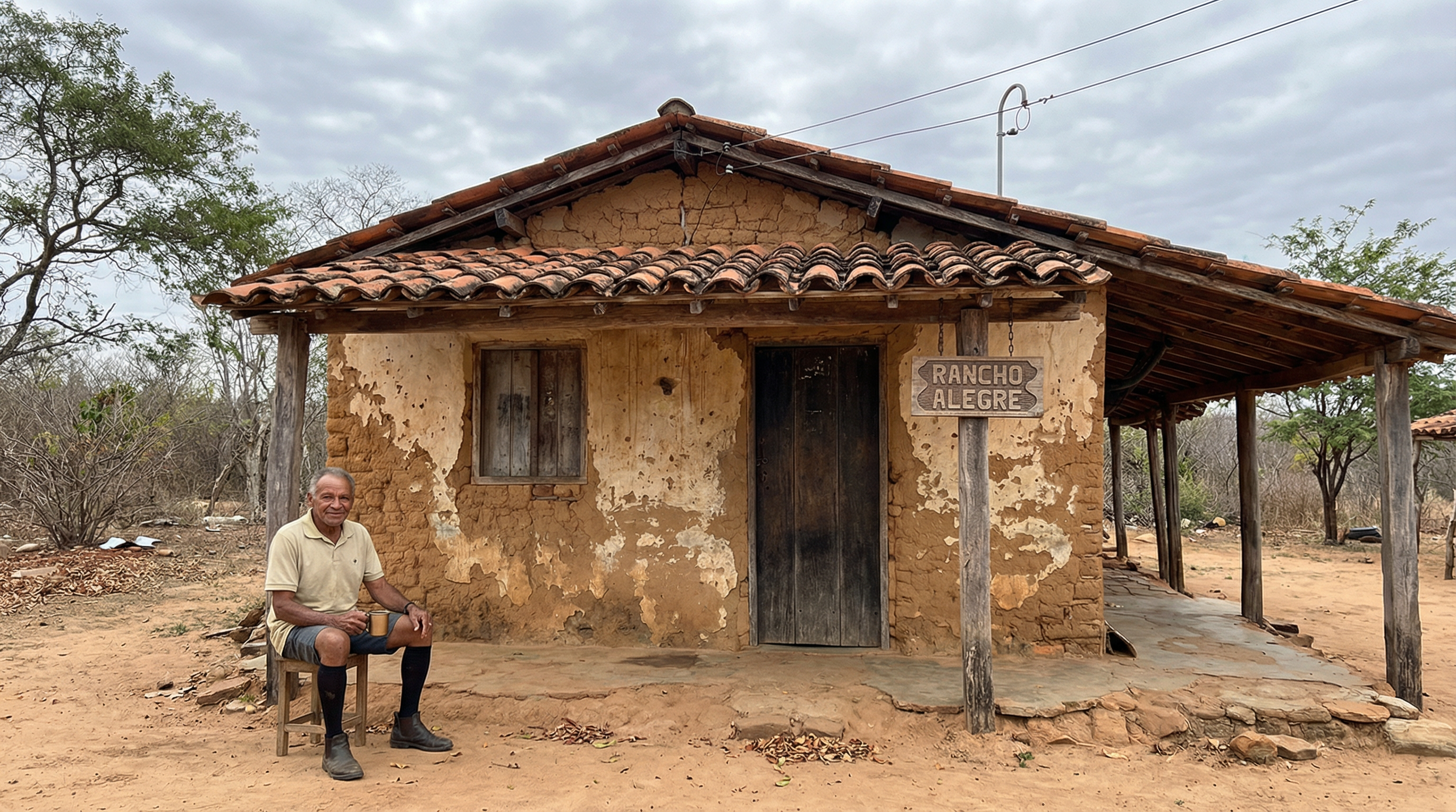 Idoso de 80 anos vive sozinho em uma casa de taipa no sertão cearense onde a água é de cacimba e o fogão é a lenha