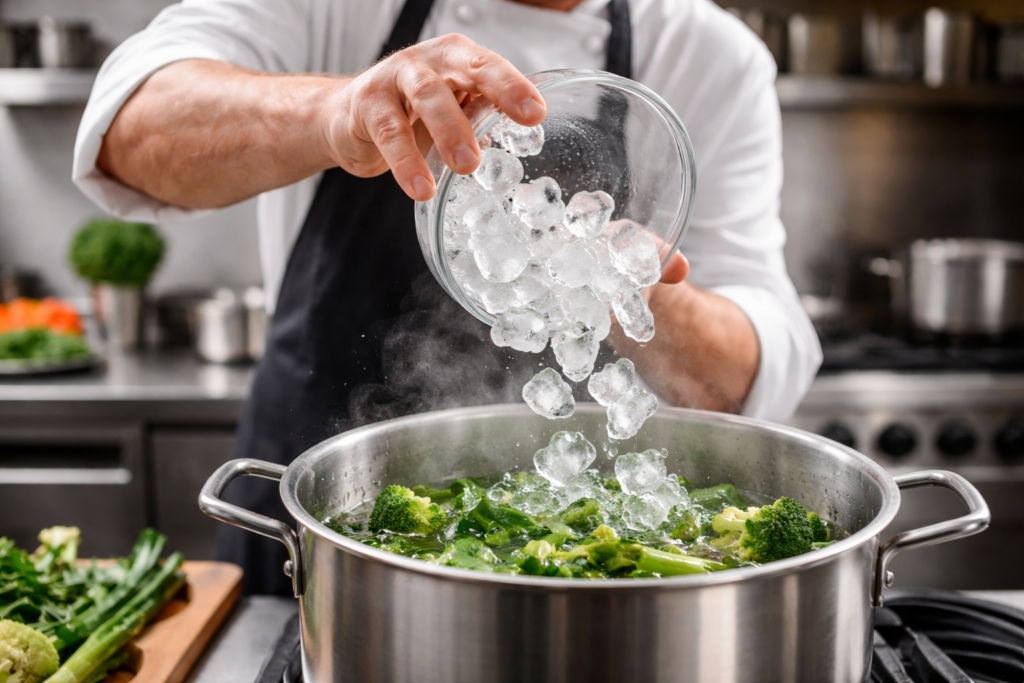 Jogar gelo na panela ao finalizar legumes, por que alguns chefs fazem isso
