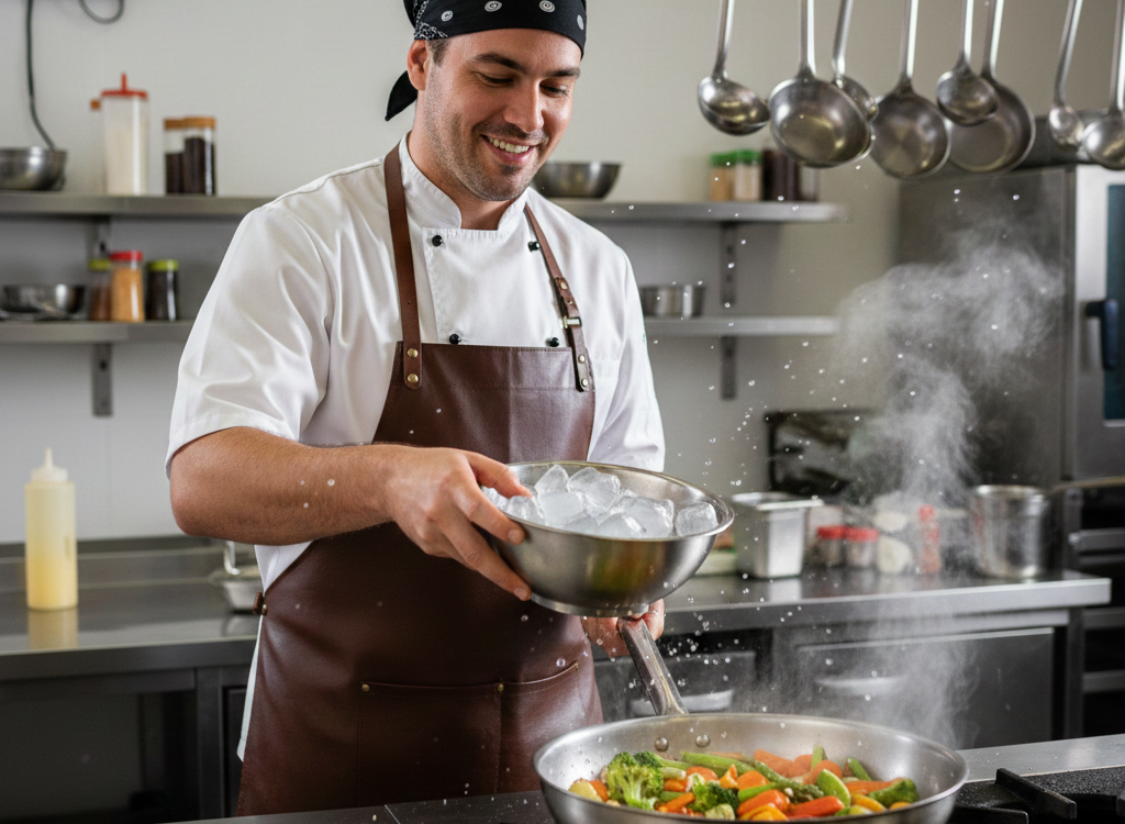 Jogar gelo na panela ao finalizar legumes, por que alguns chefs fazem isso