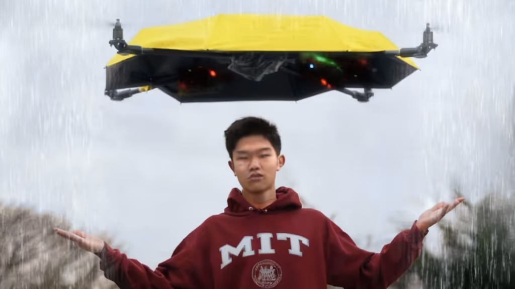 Nunca mais você vai se molhar com esse guarda-chuva que voa sobre sua cabeça e te segue para todo lugar