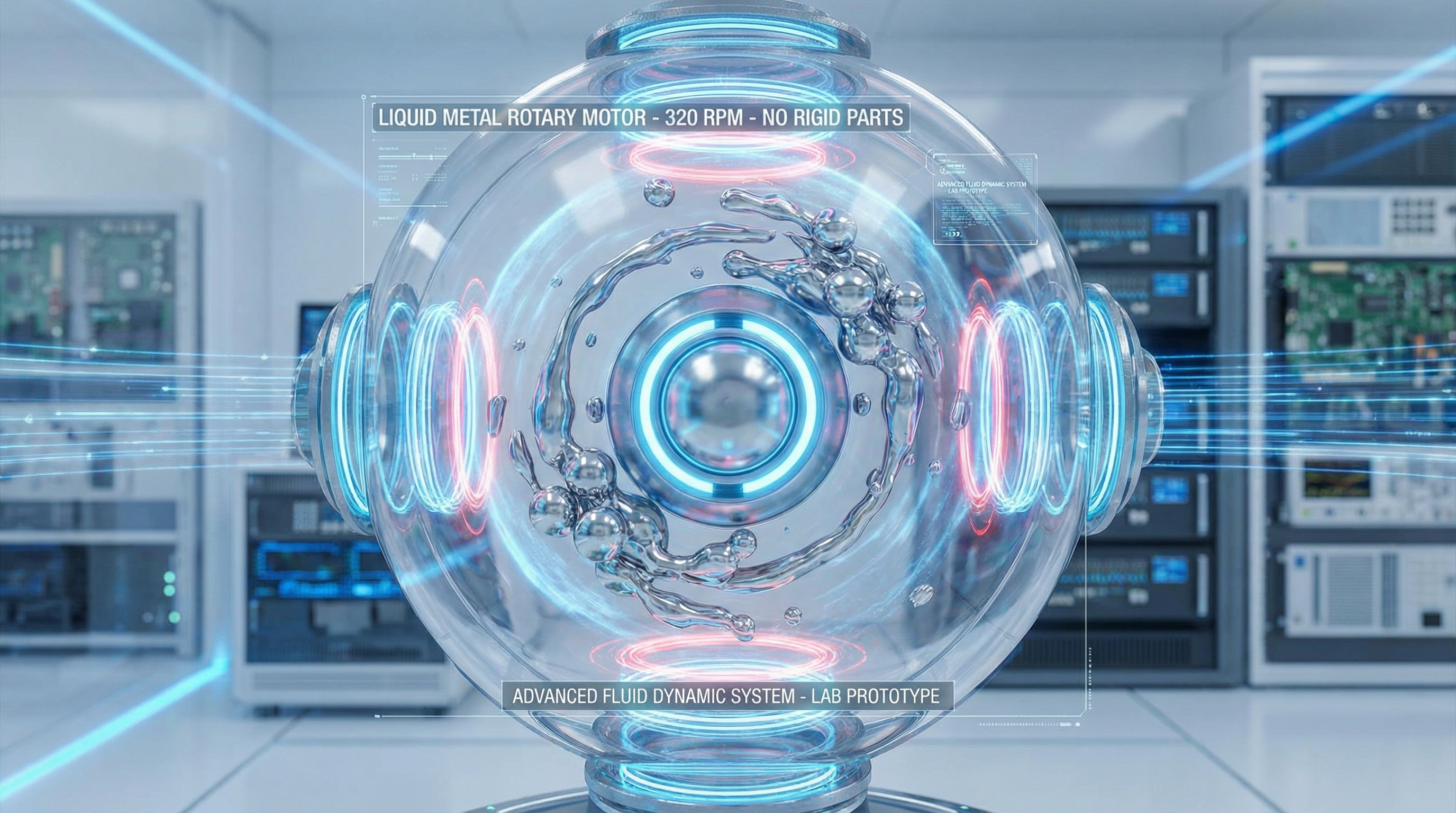 Pesquisadores desenvolvem modelo de motor rotativo com gota de metal líquido que atinge 320 rpm sem peças rígidas