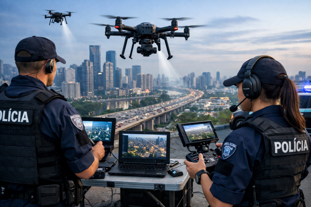 Policia começa a testar drones para programa de vigilância e segurança urbana..