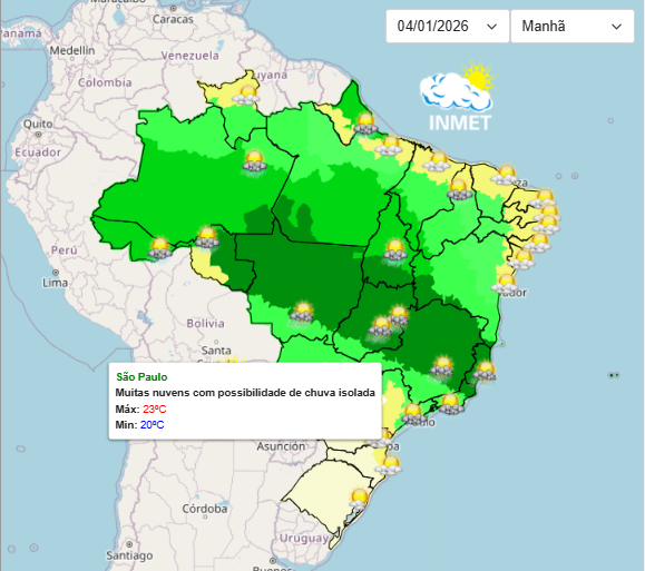 Previsão do tempo para a cidade de São Paulo nesse domingo, 04