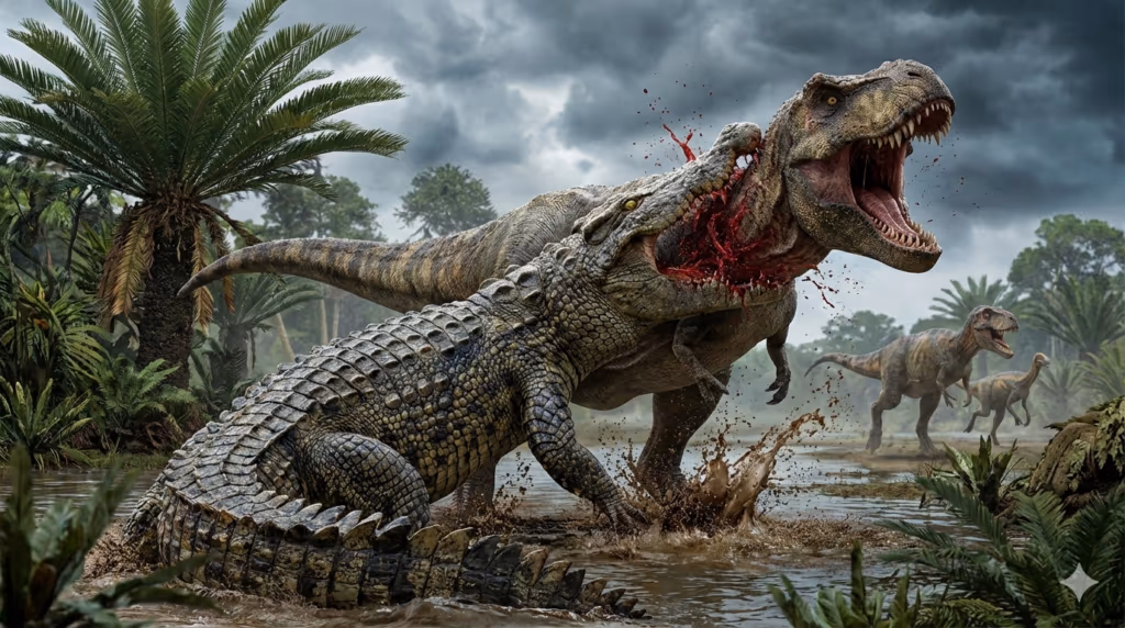 Réplica de fóssil do crocodilo devorador de dinossauros fica pronta após 50 anos de trabalho