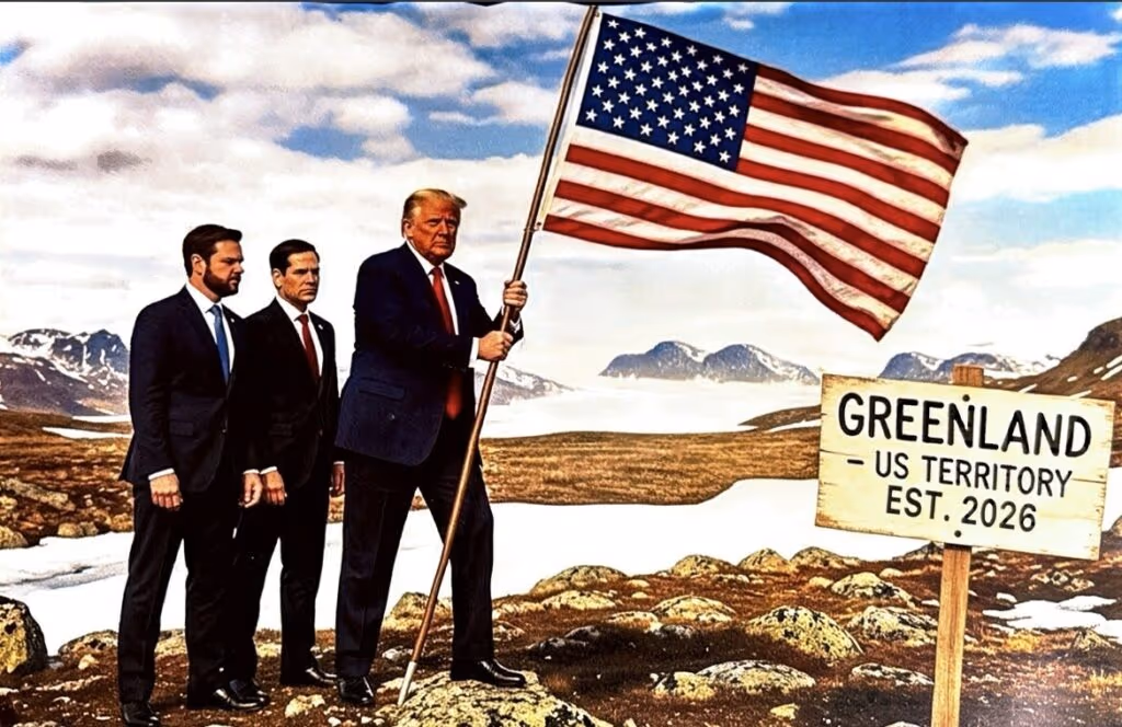 Casa Branca compartilha imagem de Trump fincando bandeira na Groenlândia