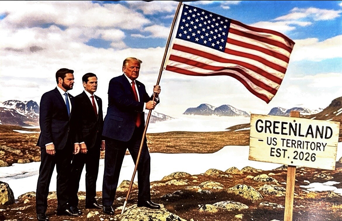 Casa Branca compartilha imagem de Trump fincando bandeira na Groenlândia
